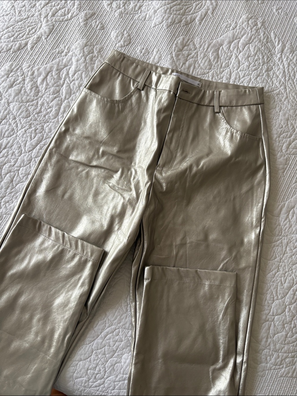 Women's Metallic Silver Faux Leather Boot-Cut Pants